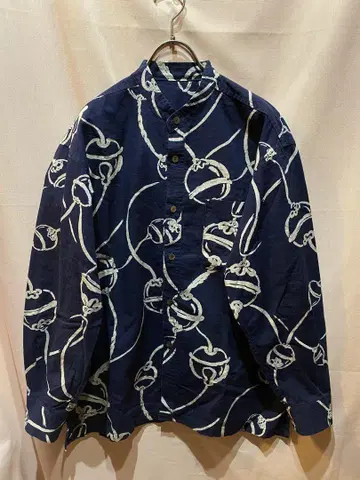 방울 올 패턴 긴팔 셔츠 추상 디자인 일본풍 패턴 네이비 나염 인디고