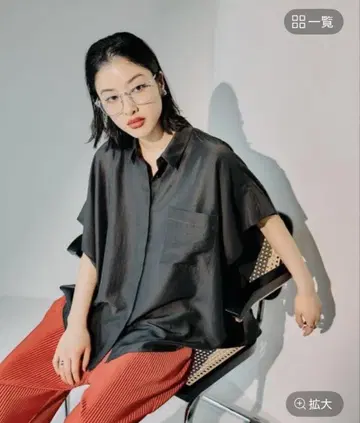 LEPSIM 사라키레 5부 소매 판초 셔츠 차콜