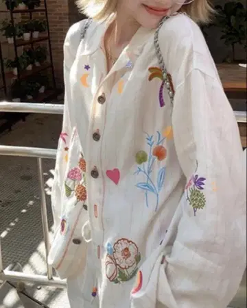 자수 오버 셔츠