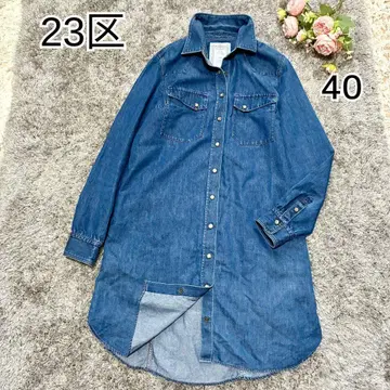 새상품급 23KU 40 사이즈 데님 셔츠 원피스 인디고