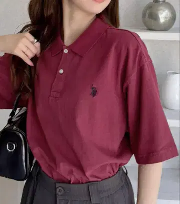 버건디 피케 셔츠 반팔