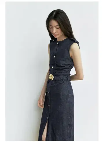 ZARA 데님 드레이프 미디 기장 벨트 원피스 M