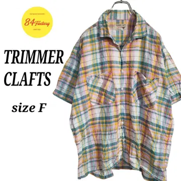 TRIMMER CRAFTS 반팔 체크 셔츠 오픈 카라 사이즈 F