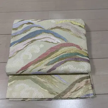 물결 무늬 후쿠로 오비 크림색