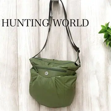 HUNTING WORLD 숄더백 로고 나일론 가죽 그린