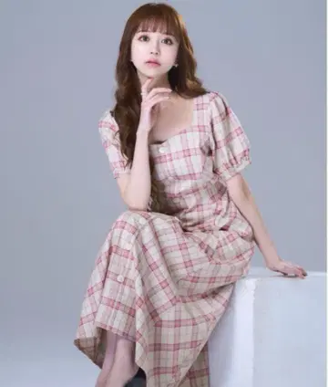에밀리아 위즈 바이어스 체크 원피스 핑크