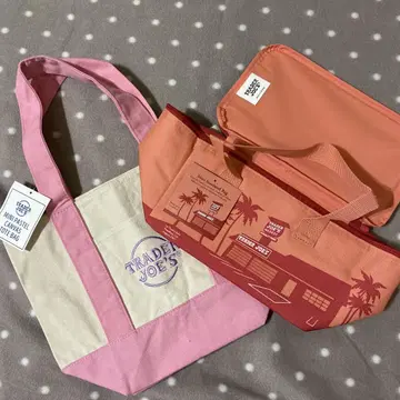 TRADER JOE'S 미니 토트백 핑크, 미니 보냉백 오렌지