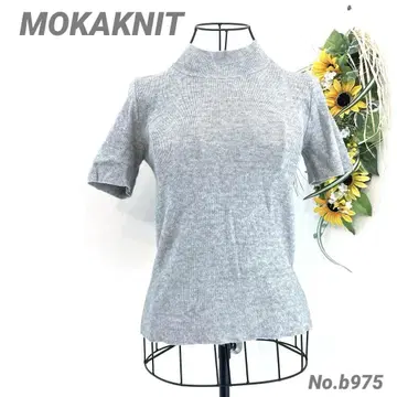 MOKAKNIT 반팔 썸머 니트 여성용 하이넥 그레이 부드러움