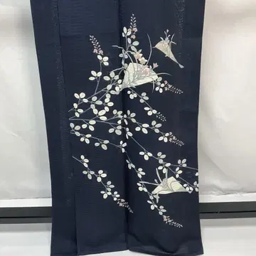 C382 순수 실크 여름용 츠무기 호몬기 은박 부분 자수 기모노