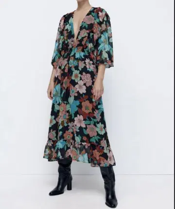 ZARA 꽃무늬 프릴 맥시 드레스 M