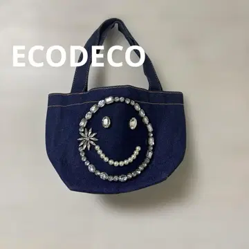 ECODECO 데님 스마일리 페이스 핸드백 비쥬 키라키라