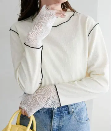 새상품 DouDou 소매 레이스 절개 롱 슬리브 긴팔 상의