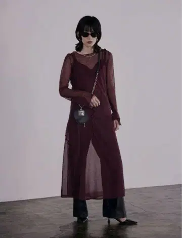 AMERI 2PIECE SHEER LONG KNIT TOP