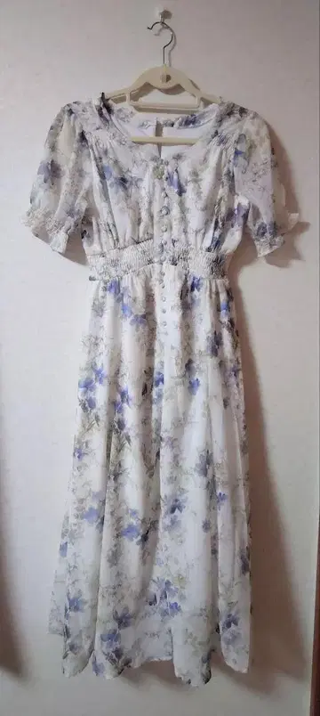토코 클로젯 원피스 꽃무늬 수채화풍 블루 롱 기장