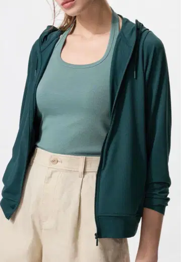 UNIQLO 에어리즘 UV컷 풀 집업 후드티 XXL 사이즈 다크 그린