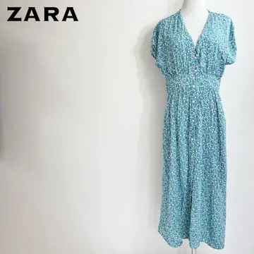 ZARA 자라 터콰이즈 블루 꽃무늬 셔링 원피스