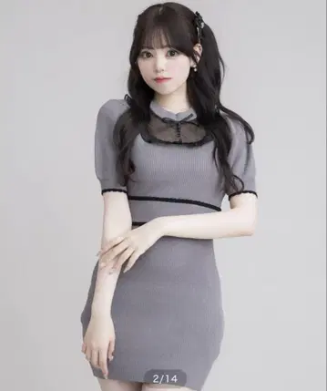 pium 튤 프릴 도리 니트 퍼프 원피스