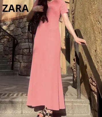 ZARA 썸머 니트 원피스 롱 원피스 반팔 핑크 M