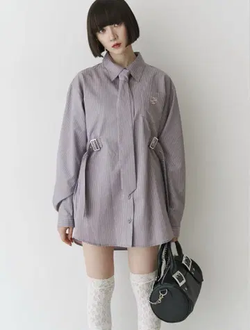 쥬에티 롱 슬리브 넥타이 튜닉 셔츠