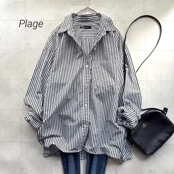 플라주 Plage 코튼 스트라이프 셔츠 겉옷 그레이 프리