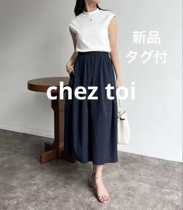 chez toi 셰와 프렌치 리브 x 코쿤 원피스 네이비 새상품