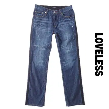 LOVELESS 데미지 스컬 사이드 라인 데님 팬츠