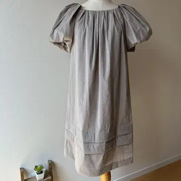 랑바온블루 퍼프 슬리브 베이지 원피스 38