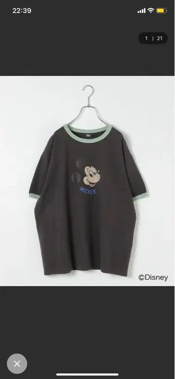 렙심 [ Disney ] MICKEY 링거 T 차콜 그레이