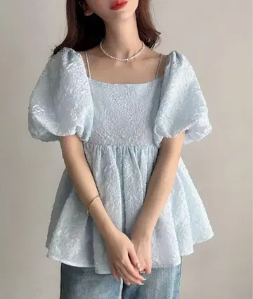 Meiru 2way 오프숄더 자카드 페플럼 상의