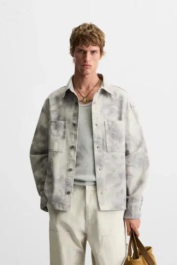 ZARA 자라 추상 프린트 패턴 셔츠 자켓 XL