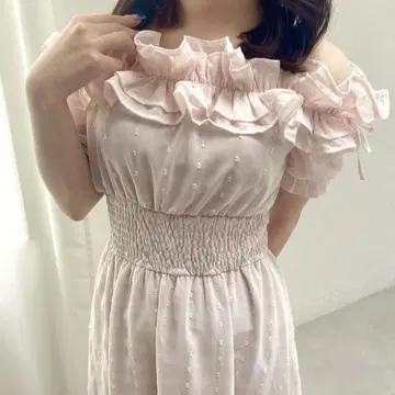 evelyn 라메 프릴 롱 원피스 핑크 24시간 이내 발송