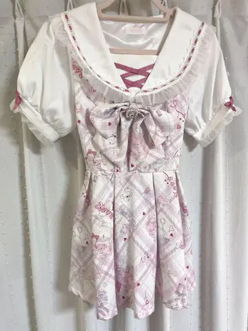 LIZLISA Sewing Bear 패턴 셋업 반팔