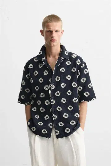 ZARA 자라 텍스처드 자카드 셔츠 L