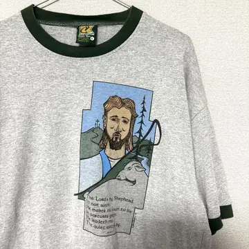 Vintage 90s 링거 T USA제 기독교 종교 그린 그레이