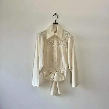구제 시어 셔츠 레이스 리본 시스루 레트로 돌먼 베이지 L