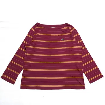 LACOSTE 라코스테 로고 자수 보더 T셔츠 38(M) 크림슨 긴팔