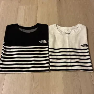 THE NORTH FACE 페어 스트라이프 티셔츠 커플룩