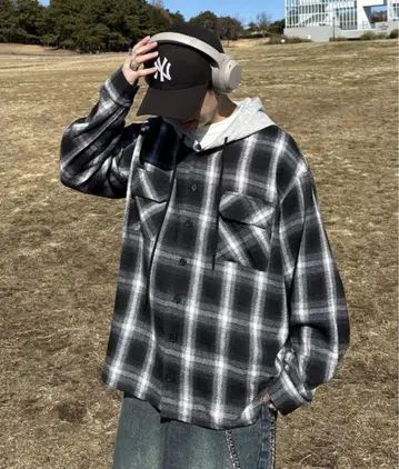 ADAMASTE/체크 셔츠 후디