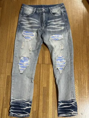 블루 데미지 스키니 청바지