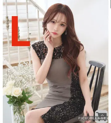 JEWELS 자수 레이스 슬리브리스 미디엄 드레스 L