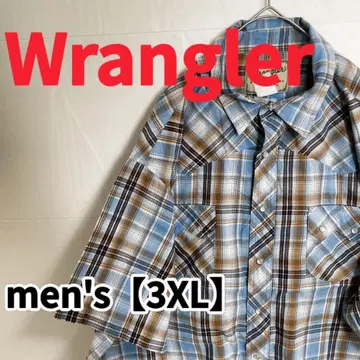 Y452 [ Wrangler ] 반팔 체크 무늬 셔츠 [ 3XL ] 블루