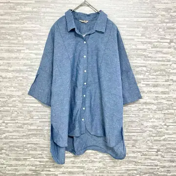 새상품 미사용 사만사 모스모스 코튼 린넨 절개 셔츠 F 블루