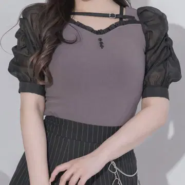 pium 시어 슬리브 벨트 티셔츠 차콜