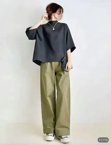 블랙 & 올리브 그린 투피스 셋업