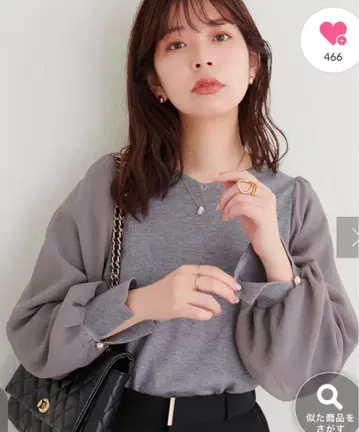 natural couture 소매 쉬폰 고급 니트 이소재 그레이