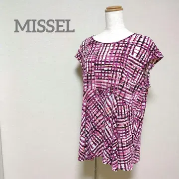 MISSEL 프렌치 슬리브 티셔츠 일본제 격자 무늬 빅 사이즈