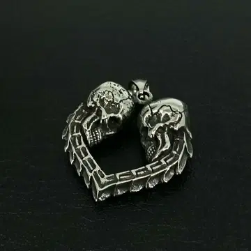 빈티지 실버 하트 스컬 펜던트 목걸이 할리 바이크