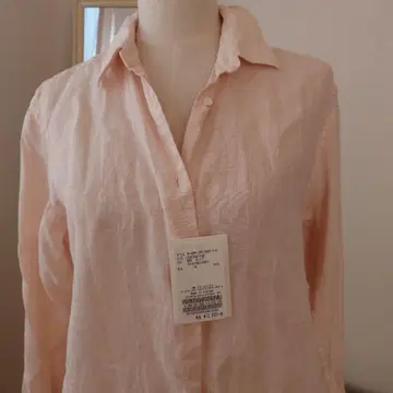린넨 버튼 다운 긴팔 셔츠 옅은 핑크