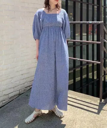카스타네 깅엄 셔링 원피스