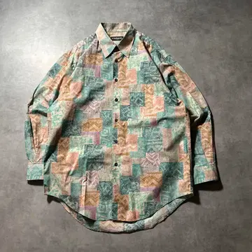 빈티지 코튼 일본풍 패턴 기하학 무늬 아트 패턴 셔츠